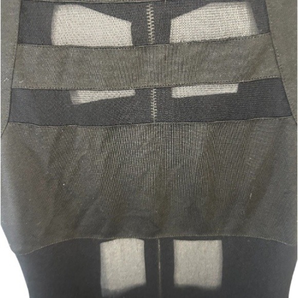 BLVD Black Bodycon Mini Dress Small Mesh Cutout Zip Back - Picture 3 of 5